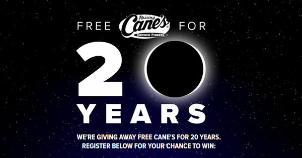 Sweepstake: Win Free Raising Cane's for 20 Years