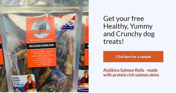 Delicious and Nutritious: Free AlaSkins Salmon Skins Dog Treats Sample!