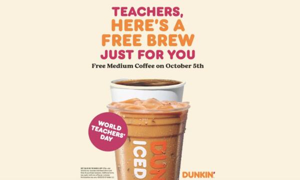 Coffee for Free for Educators at Dunkin'