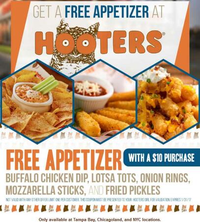 Get a Free Appetizer at Hooters on March 21st & 22nd!